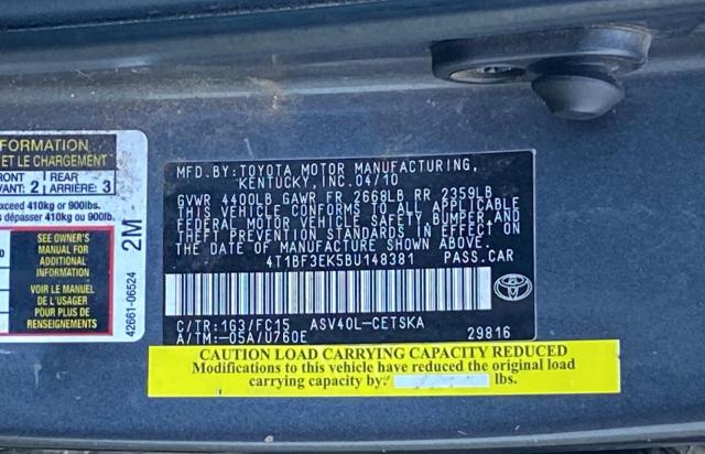 4T1BF3EK5BU148381 - 2011 TOYOTA CAMRY BASE GRAY photo 10