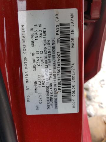 JM1BL1L38C1634621 - 2012 MAZDA SPEED 3 RED photo 12
