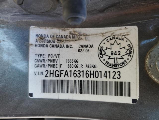 2HGFA16316H014123 - 2006 HONDA CIVIC DX VP TAN photo 12