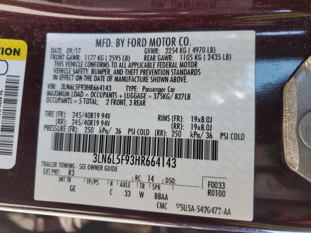 3LN6L5F93HR664143 - 2017 LINCOLN MKZ RESERVE 栗色 照片 12