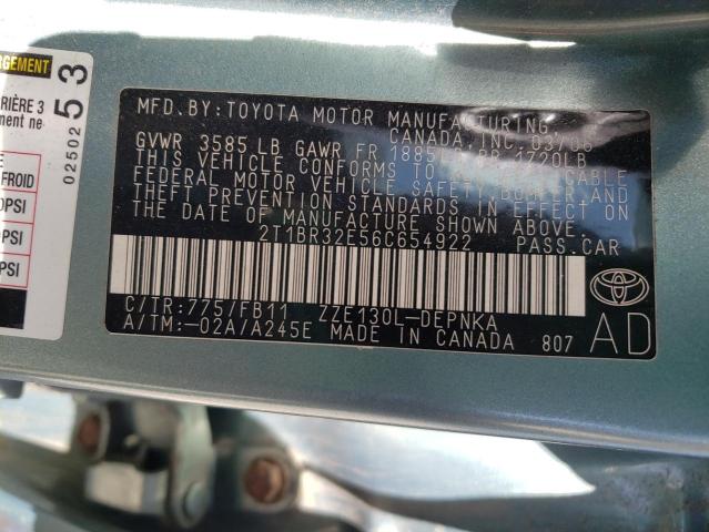 2T1BR32E56C654922 - 2006 TOYOTA COROLLA CE GREEN photo 12