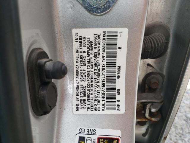 1HGFA16919L017812 - 2009 HONDA CIVIC EXL ვერცხლისფერი ფოტო 12