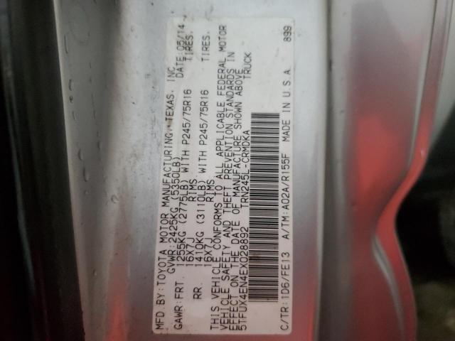 5TFUX4EN4EX028892 - 2014 TOYOTA TACOMA ACCESS CAB ნაცრისფერი ფოტო 12