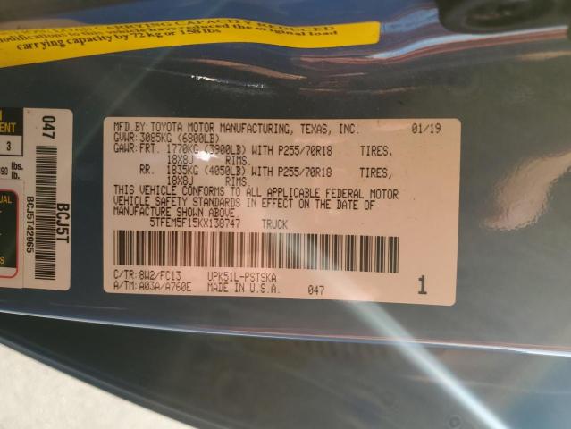 5TFEM5F15KX138747 - 2019 TOYOTA TUNDRA CREWMAX SR5 BLUE photo 12