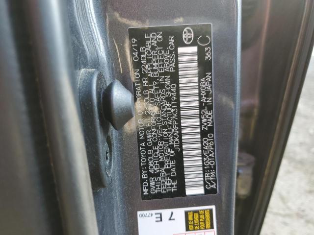 JTDKARFP7K3119440 - 2019 TOYOTA PRIUS PRIM 灰色 照片 12