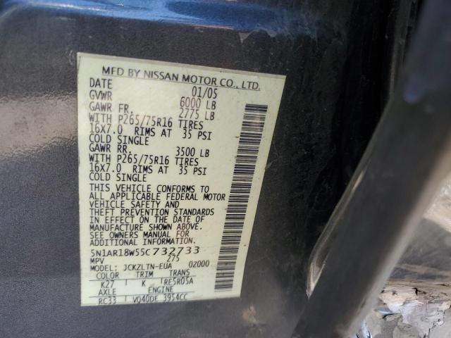 5N1AR18W55C732733 - 2005 NISSAN PATHFINDER LE CHARCOAL photo 12