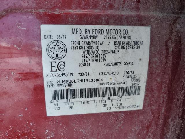 2LMPJ8LR1HBL35864 - 2017 LINCOLN MKX RESERVE Kırmızı fotoğraf 14