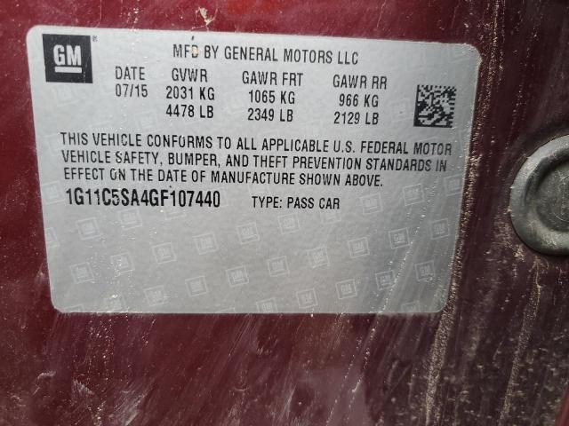 1G11C5SA4GF107440 - 2016 CHEVROLET MALIBU LIM LT BURGUNDY photo 12