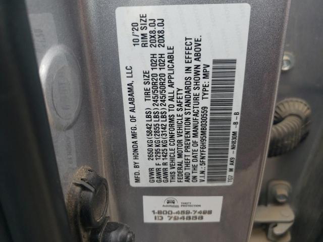 5FNYF6H95MB030559 - 2021 HONDA PILOT TOURING SILVER photo 13