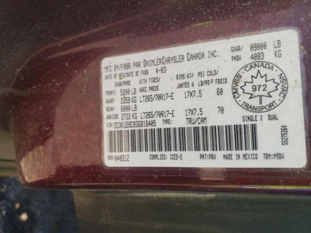 3D3KU28C83G816405 - 2003 DODGE RAM 2500 ST BURGUNDY photo 12