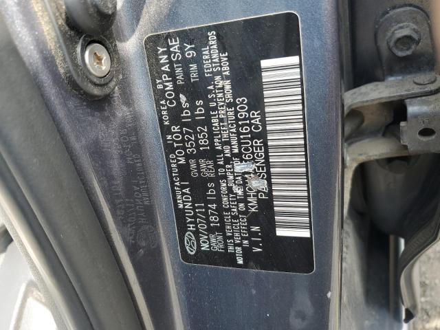 KMHCU4AE6CU161903 - 2012 HYUNDAI ACCENT GLS GRAY photo 12