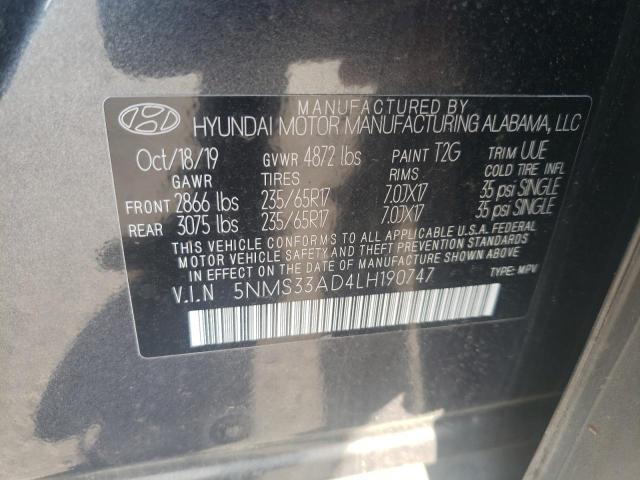 5NMS33AD4LH190747 - 2020 HYUNDAI SANTA FE SEL CHARCOAL photo 13