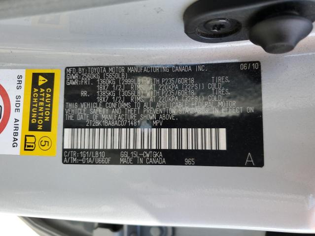 2T2BK1BA8AC071481 - 2010 LEXUS RX 350 SILVER photo 13