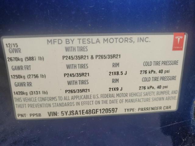5YJSA1E48GF120597 - 2016 TESLA MODEL S BLUE photo 12