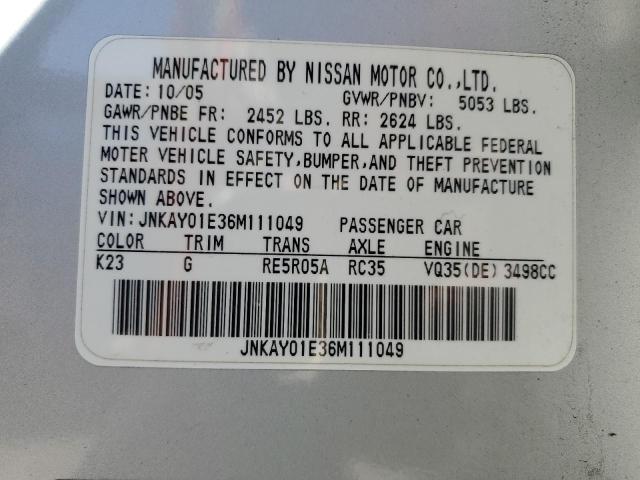 JNKAY01E36M111049 - 2006 INFINITI M35 BASE SILVER photo 12