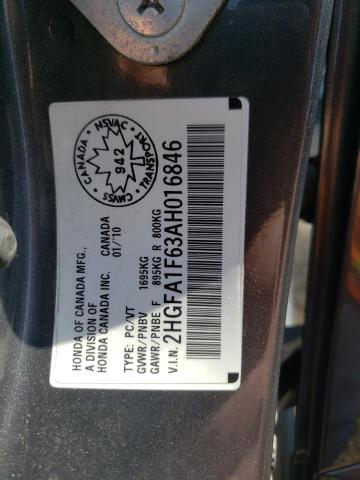 2HGFA1F63AH016846 - 2010 HONDA CIVIC LX-S Gris photo 13