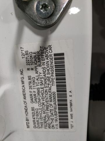 19UUB3F60JA006550 - 2018 ACURA TLX TECH+A WHITE photo 12