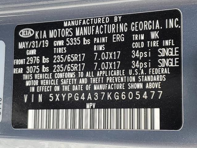 5XYPG4A37KG605477 - 2019 KIA SORENTO L GRAY photo 13