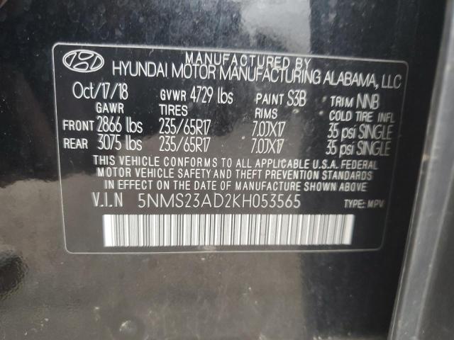 5NMS23AD2KH053565 - 2019 HYUNDAI SANTA FE SE BLACK photo 13