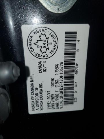 2HGFB2F43DH105726 - 2013 HONDA CIVIC LX BLACK photo 13