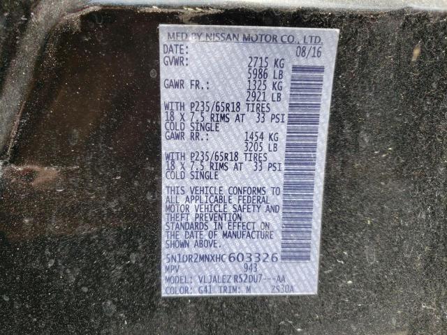 5N1DR2MNXHC603326 - 2017 NISSAN PATHFINDER S BLACK photo 13
