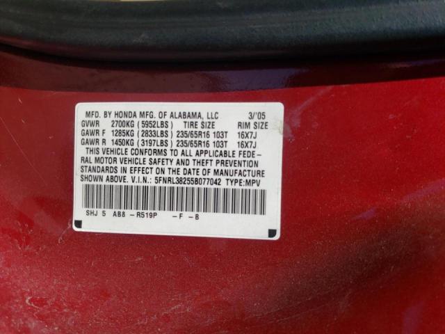 5FNRL38255B077042 - 2005 HONDA ODYSSEY LX RED photo 10