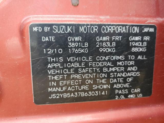 JS2YB5A37B6303141 - 2011 SUZUKI SX4 RED photo 13