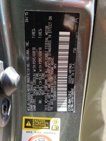 5TDKKRFH1FS081343 - 2015 TOYOTA HIGHLANDER XLE GREEN photo 12