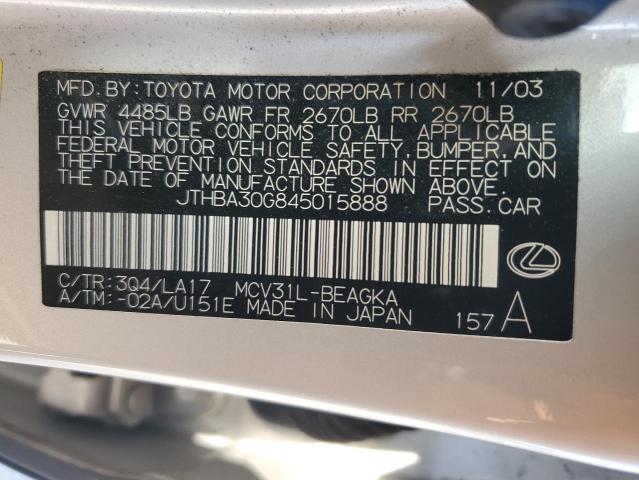 JTHBA30G845015888 - 2004 LEXUS ES 330 SILVER photo 12