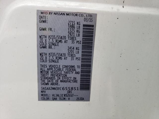 5N1AR2MN3FC655851 - 2015 NISSAN PATHFINDER S WHITE photo 13