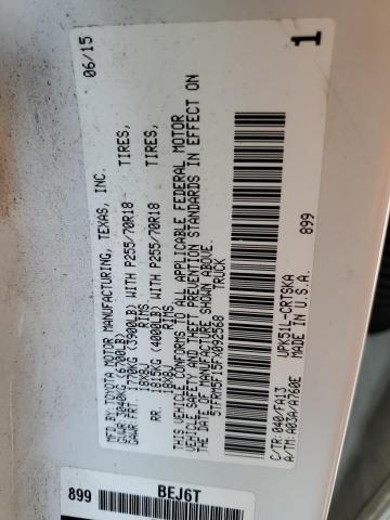 5TFRM5F15FX092568 - 2015 TOYOTA TUNDRA DOUBLE CAB SR/SR5 WHITE photo 12