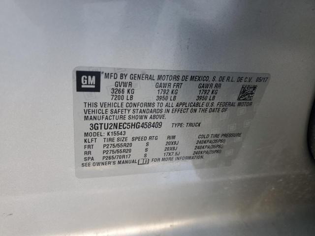 3GTU2NEC5HG458409 - 2017 GMC SIERRA K1500 SLT SILVER photo 12