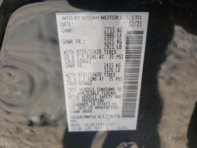 5N1AR2MM5GC612976 - 2016 NISSAN PATHFINDER S BLACK photo 12