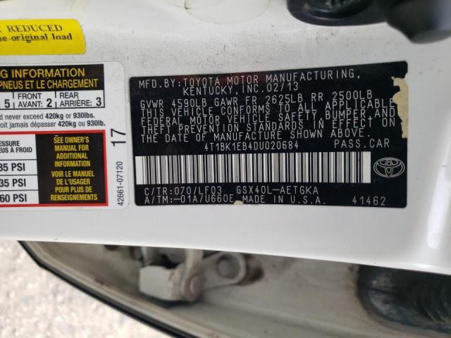 4T1BK1EB4DU020684 - 2013 TOYOTA AVALON BASE 白色 照片 12