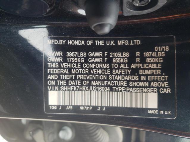 SHHFK7H9XJU216004 - 2018 HONDA CIVIC SPORT TOURING BLACK photo 13