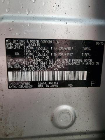 JTMBFREV2FJ034833 - 2015 TOYOTA RAV4 LE 银色 照片 14