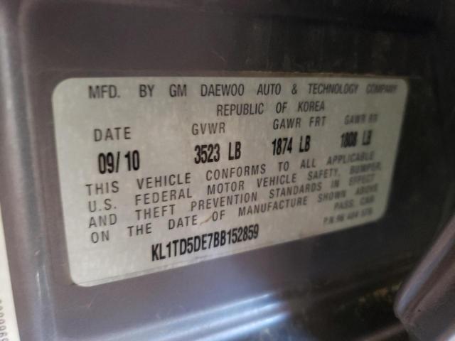 KL1TD5DE7BB152859 - 2011 CHEVROLET AVEO LS ნაცრისფერი ფოტო 12