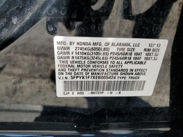 5FPYK1F7XEB005424 - 2014 HONDA RIDGELINE SPORT BLACK photo 12