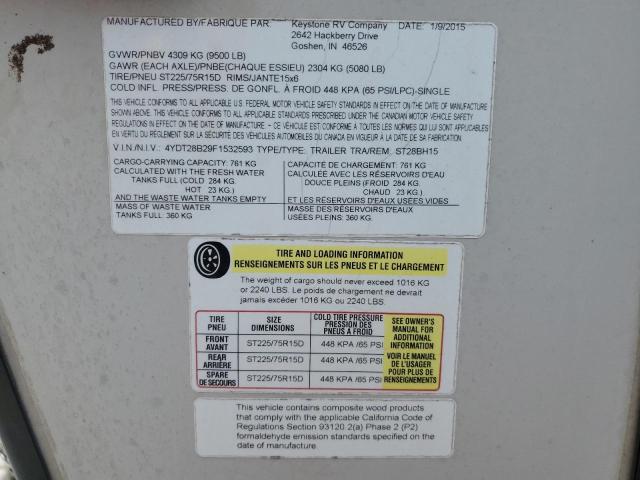 4YDT28B29F1532593 - 2015 KEYSTONE SPRINTER TWO TONE photo 10