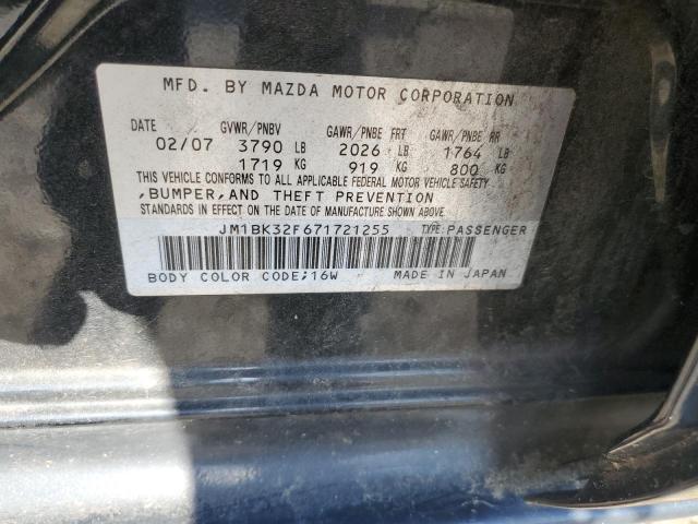 JM1BK32F671721255 - 2007 MAZDA 3 I BLACK photo 12