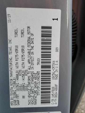 5TFUY5F13LX902905 - 2020 TOYOTA TUNDRA DOUBLE CAB SR/SR5 GRAY photo 12