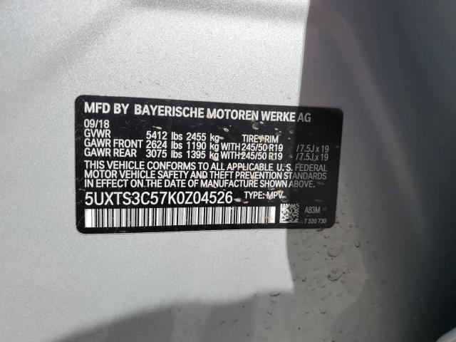 5UXTS3C57K0Z04526 - 2019 BMW X3 XDRIVEM40I SILVER photo 13