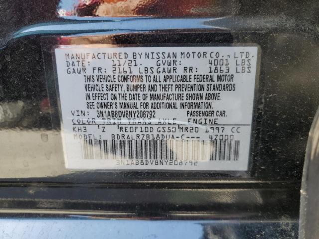 3N1AB8DV8NY208792 - 2022 NISSAN SENTRA SR BLACK photo 12