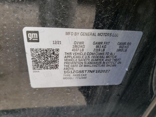 1G1ZG5ST7NF102027 - 2022 CHEVROLET MALIBU RS შავი ფოტო 13