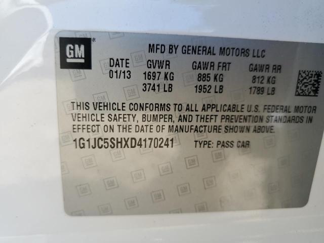 1G1JC5SHXD4170241 - 2013 CHEVROLET SONIC LT თეთრი ფოტო 12