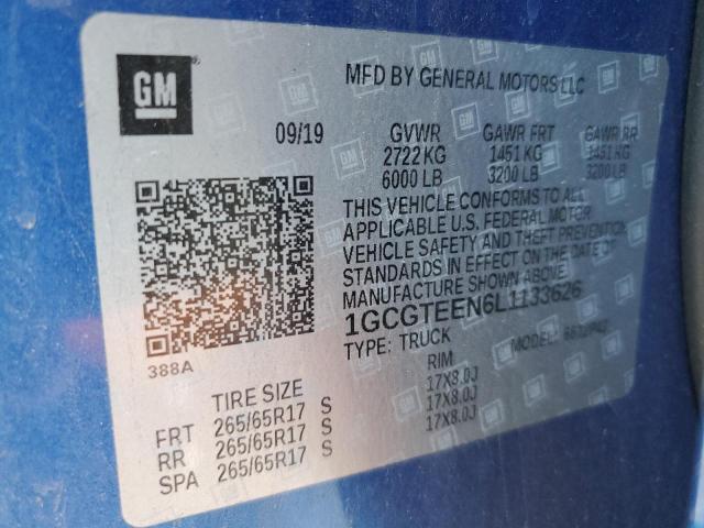 1GCGTEEN6L1133626 - 2020 CHEVROLET COLORADO ZR2 BLUE photo 12