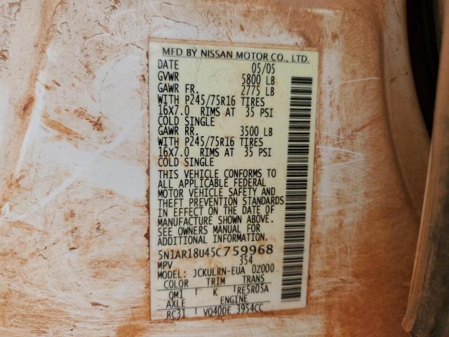 5N1AR18U45C759968 - 2005 NISSAN PATHFINDER LE თეთრი ფოტო 13