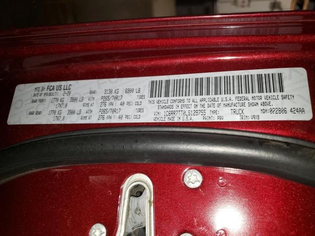 1C6RR7TT0LS129755 - 2020 RAM 1500 CLASS SLT მუქწითელი ფოტო 12
