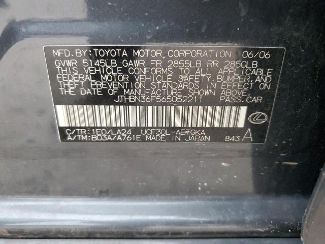 JTHBN36F565052211 - 2006 LEXUS LS 430 GRAY photo 12