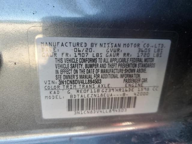 3N1CN8DV4LL894503 - 2020 NISSAN VERSA S GRAY photo 13